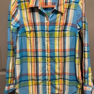 Crown and ivy women blue and yellow button up